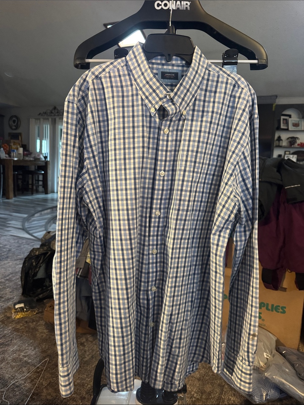 Arrow Men's Blue and White Check Button-Down Dress Shirt